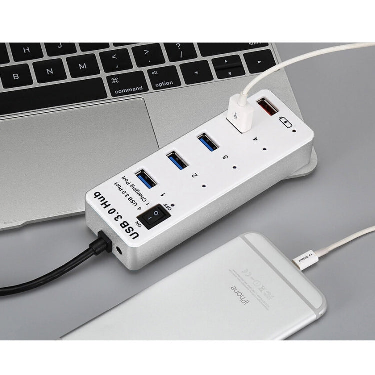 4 Ports USB 3.0 + 1 Port Fast Charging Hub with ON/OFF Switch (BYL-3011)(White) - USB 3.0 HUB by buy2fix | Online Shopping UK | buy2fix