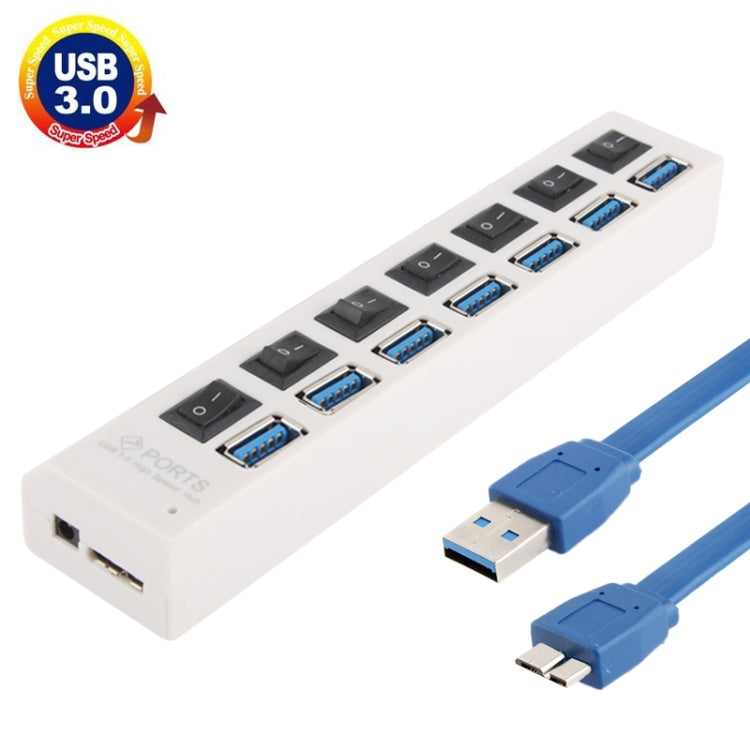 7 Ports USB 3.0 HUB, Super Speed 5Gbps, Plug and Play, Support 1TB(White) - USB 3.0 HUB by buy2fix | Online Shopping UK | buy2fix