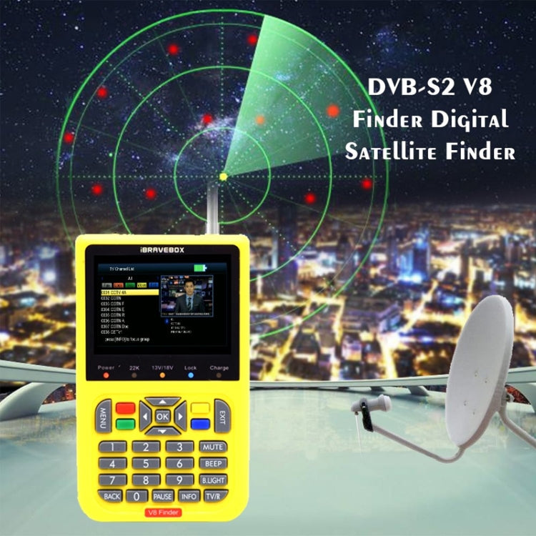 iBRAVEBOX V8 Finder Digital Satellite Signal Finder Meter, 3.5 Inch LCD Colour Screen, Support DVB Compliant & Live FTA, US Plug(Yellow) - Consumer Electronics by buy2fix | Online Shopping UK | buy2fix