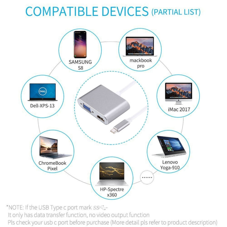 2 in 1 VGA & HDMI Female to USB-C / Type-C Male Hub Splitter Adapter(Grey) - Computer & Networking by buy2fix | Online Shopping UK | buy2fix