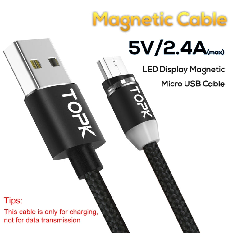TOPK 2m 2.4A Max USB to Micro USB Nylon Braided Magnetic Charging Cable with LED Indicator(Black) - Mobile Accessories by TOPK | Online Shopping UK | buy2fix
