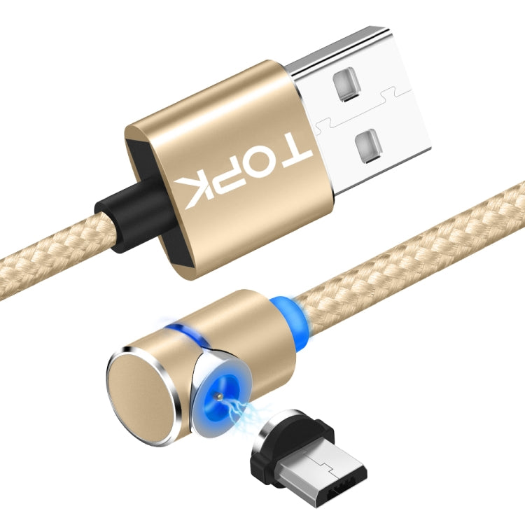 TOPK 2m 2.4A Max USB to Micro USB 90 Degree Elbow Magnetic Charging Cable with LED Indicator(Gold) - Mobile Accessories by TOPK | Online Shopping UK | buy2fix