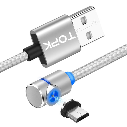TOPK 2m 2.4A Max USB to Micro USB 90 Degree Elbow Magnetic Charging Cable with LED Indicator(Silver) - Mobile Accessories by TOPK | Online Shopping UK | buy2fix