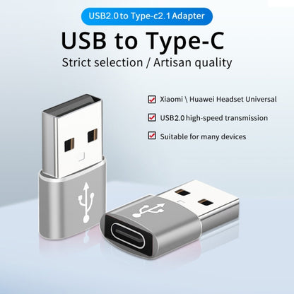 USB-C / Type-C Female to USB 2.0 Male Aluminum Alloy Adapter, Support Charging & Transmission(Silver) - Type-C Adapter by buy2fix | Online Shopping UK | buy2fix