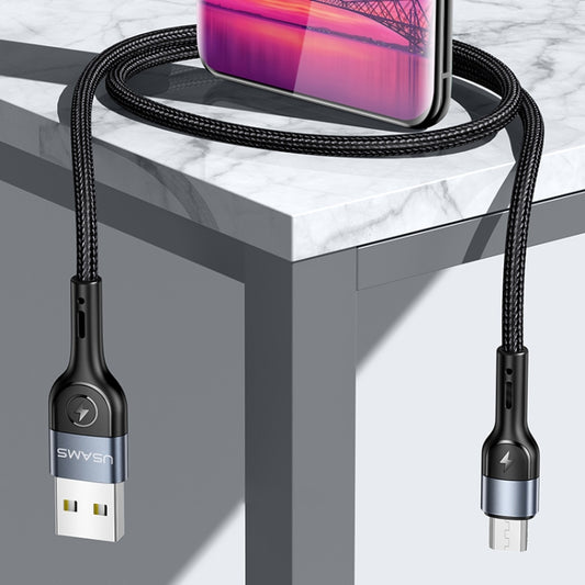 USAMS US-SJ450 U55 2A Micro USB Aluminum Alloy Weave Charging Cable, Length:1m(Black) - Micro USB Cable by USAMS | Online Shopping UK | buy2fix