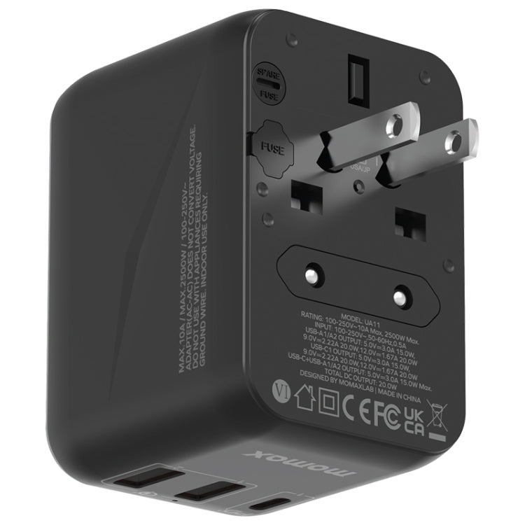 MOMAX UA11 1-World 20W PD Global Travel Fast Charger Power Adapter(Black) - International Plug Adaptor by MOMAX | Online Shopping UK | buy2fix