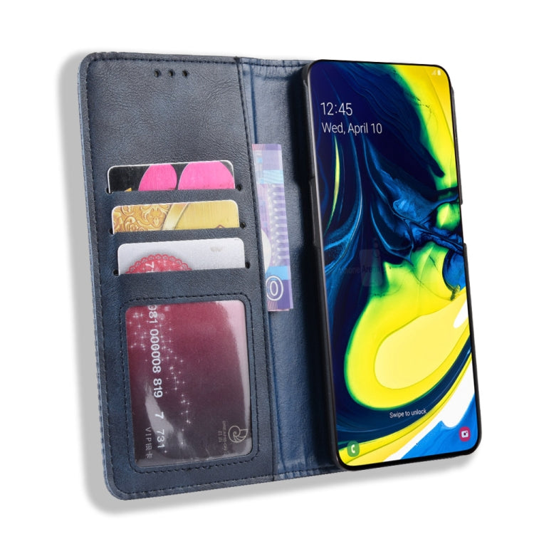 Magnetic Buckle Retro Crazy Horse Texture Horizontal Flip Leather Case for Galaxy A80 / A90, with Holder & Card Slots & Photo Frame(Blue) - Samsung Accessories by buy2fix | Online Shopping UK | buy2fix