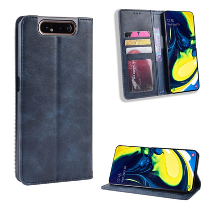 Magnetic Buckle Retro Crazy Horse Texture Horizontal Flip Leather Case for Galaxy A80 / A90, with Holder & Card Slots & Photo Frame(Blue) - Samsung Accessories by buy2fix | Online Shopping UK | buy2fix