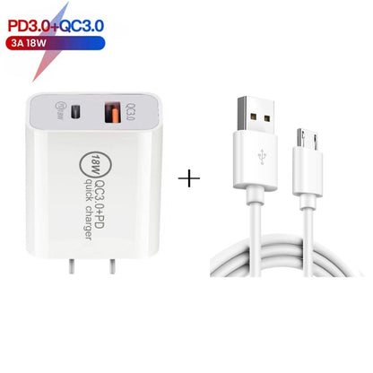 SDC-18W 18W PD + QC 3.0 USB Dual Fast Charging Universal Travel Charger with Micro USB Fast Charging Data Cable, US Plug - Mobile Accessories by buy2fix | Online Shopping UK | buy2fix