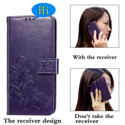 For Xiaomi Redmi 9A Four-leaf Clasp Embossed Buckle Horizontal Flip TPU + PU Leather Case with Lanyard & Card Slot & Wallet & Holder(Purple) - Xiaomi Cases by buy2fix | Online Shopping UK | buy2fix