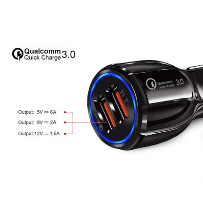 Qc3.0 Dual USB 6A Vehicle Fast Charger / Mobile Phone Tablet Fast Charging(Black) - Car Charger by buy2fix | Online Shopping UK | buy2fix