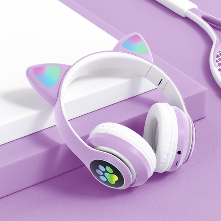 T&G TN-28 3.5mm Bluetooth 5.0 Dual Connection RGB Cat Ear Bass Stereo Noise-cancelling Headphones Support TF Card With Mic(Purple) - Headset & Headphone by T&G | Online Shopping UK | buy2fix