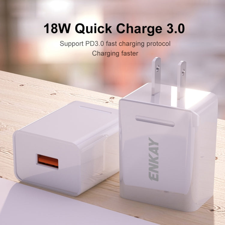 ENKAY Hat-Prince U036 18W 3A QC3.0 Fast Charging Power Adapter US Plug Portable Travel Charger With 3A 1m Micro USB Cable - Mobile Accessories by ENKAY | Online Shopping UK | buy2fix