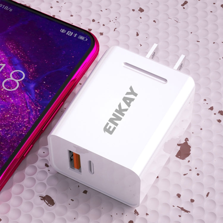 ENKAY Hat-Prince U033 18W 3A PD + QC3.0 Dual USB Fast Charging Power Adapter US Plug Portable Travel Charger With 1m 3A 8 Pin Cable - USB Charger by ENKAY | Online Shopping UK | buy2fix