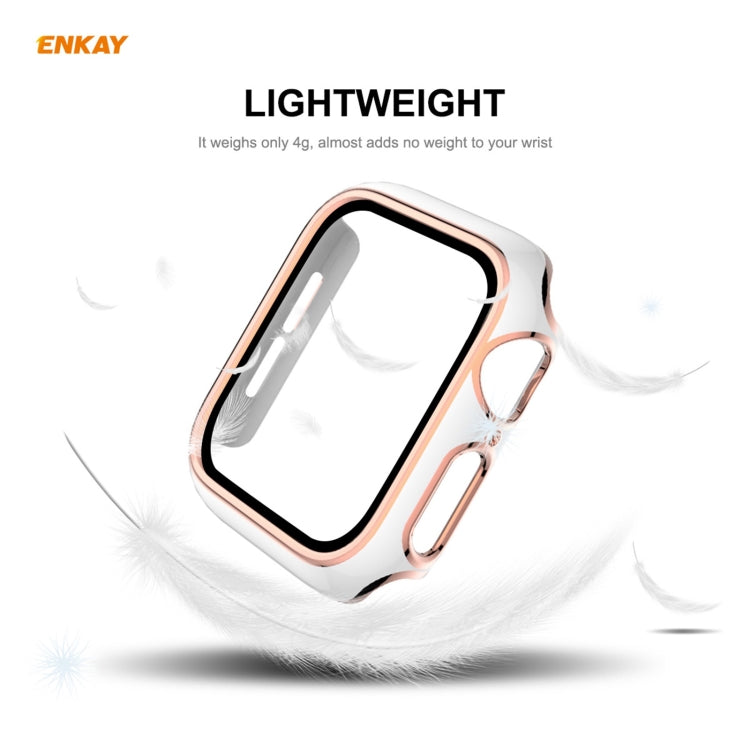 ENKAY Hat-Prince Full Coverage Electroplated PC Case + Tempered Glass Protector for Apple Watch Series 6 / 5 / 4 / SE 44mm(Black+Champagne) - Watch Cases by ENKAY | Online Shopping UK | buy2fix