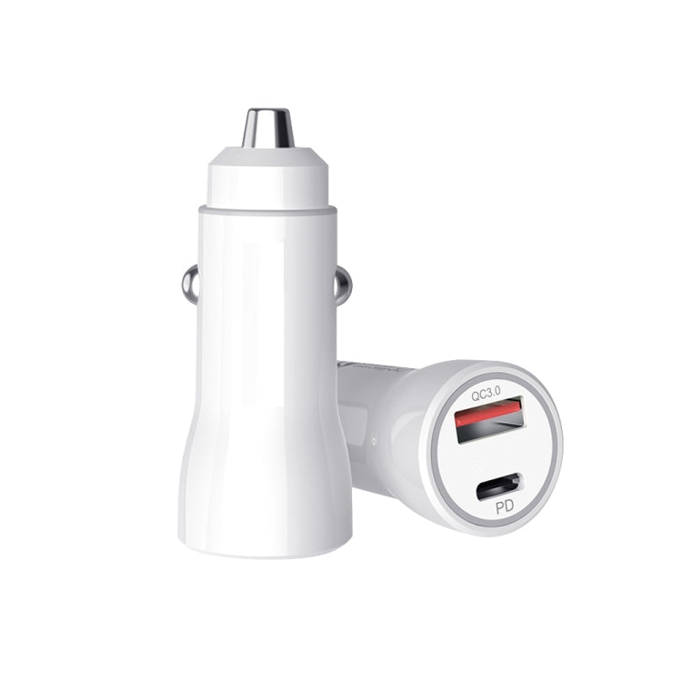 P21 PD 20W USB-C / Type-C + QC3.0 18W USB Fast Car Charger with USB-C / Type-C to USB-C / Type-C Data Cable Set(White) - In Car by buy2fix | Online Shopping UK | buy2fix