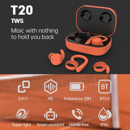 T20 TWS Bluetooth Hooks Wireless Sports Headphones with Charging Box IPX6 Waterproof Noise-cancelling Earphones(White) - Bluetooth Earphone by buy2fix | Online Shopping UK | buy2fix