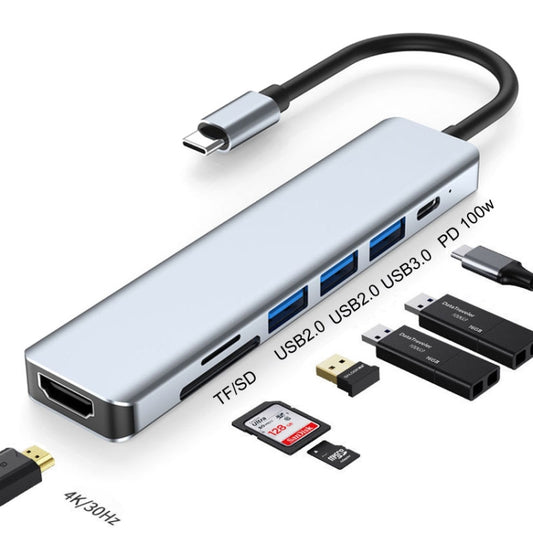 7 In 1 HDMI+SD/TF+USB2.0x2+USB3.0+PD to Type-C HUB Docking Station - Computer & Networking by buy2fix | Online Shopping UK | buy2fix