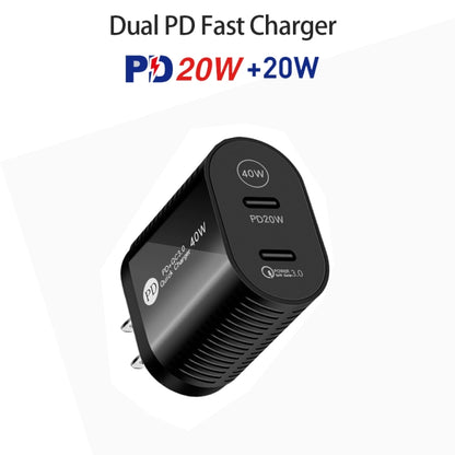 40W Dual Port PD / Type-C Fast Charger with Type-C to 8 Pin Data Cable, US Plug(Black) - USB Charger by buy2fix | Online Shopping UK | buy2fix