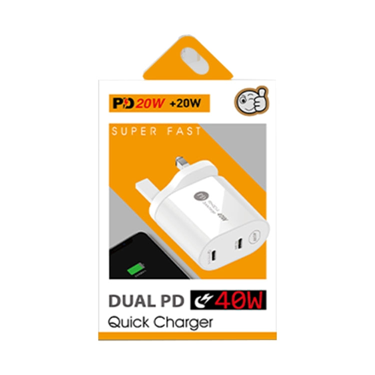 002 40W Dual Port PD USB-C / Type-C Fast Charger for iPhone / iPad Series, UK Plug(White) - Apple Accessories by buy2fix | Online Shopping UK | buy2fix