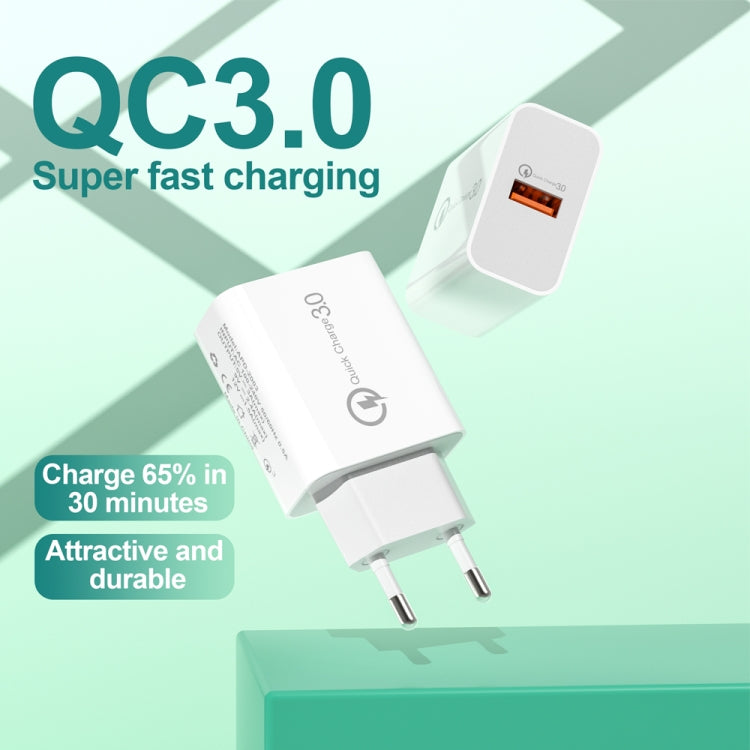 APD-2003 18W QC3.0 Single Port USB Charger with 1m USB to 8 Pin Data Cable(EU Plug) - USB Charger by buy2fix | Online Shopping UK | buy2fix