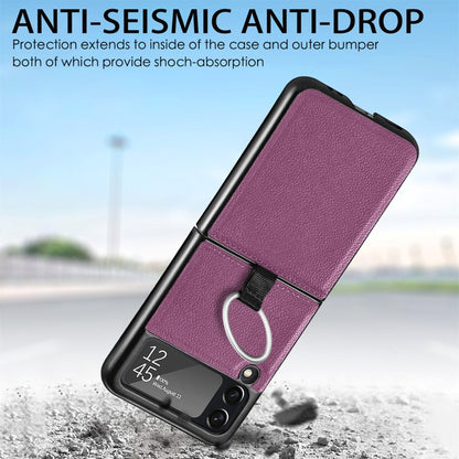 For Samsung Galaxy Z Flip3 5G Litchi Pattern Folding Phone Case with Ring Buckle(Purple) - Samsung Accessories by buy2fix | Online Shopping UK | buy2fix