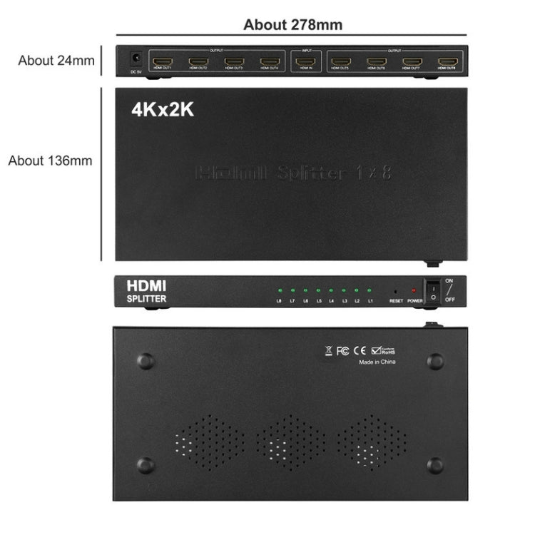 1 x 8 4K x 2K 3840*2160/30HZ HDMI Splitter -  by buy2fix | Online Shopping UK | buy2fix