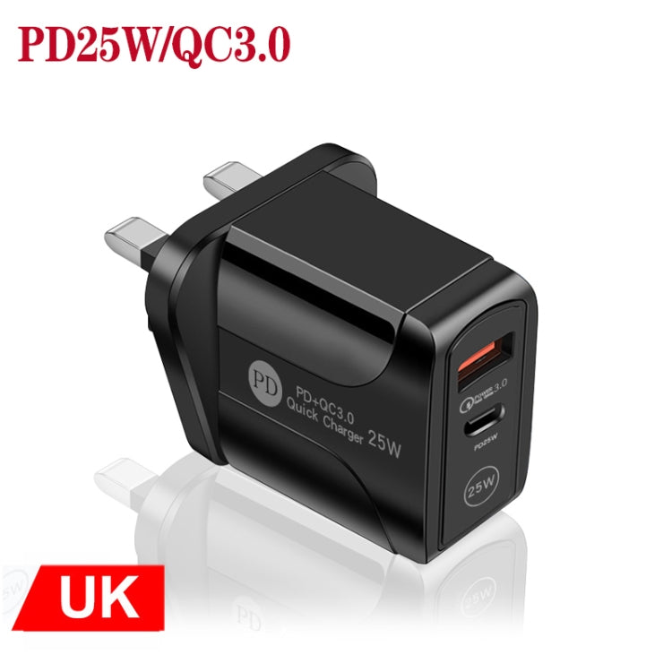 PD25W USB-C / Type-C + QC3.0 USB Dual Ports Fast Charger, UK Plug(Black) - Apple Accessories by buy2fix | Online Shopping UK | buy2fix