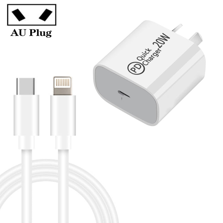 1m AU-20W PD USB-C / Type-C Travel Charger with USB-C to 8 Pin Data Cable, AU Plug - Apple Accessories by buy2fix | Online Shopping UK | buy2fix