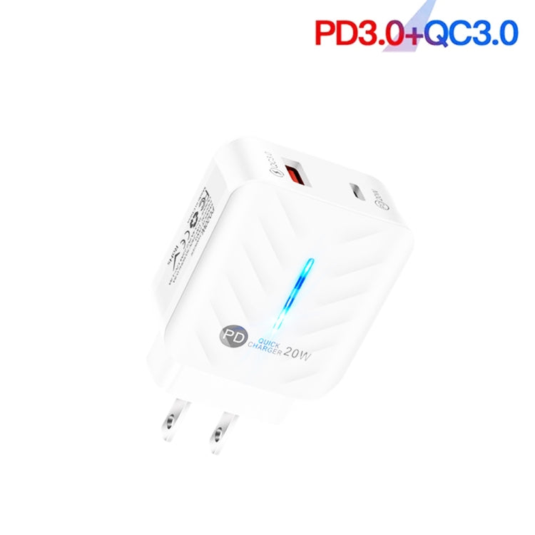 PD03 20W Type-C + QC3.0 USB Charger with Indicator Light, US Plug(White) - Apple Accessories by buy2fix | Online Shopping UK | buy2fix