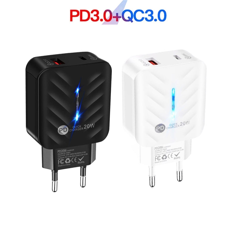 PD03 20W PD3.0 + QC3.0 USB Charger with USB to 8 Pin Data Cable, EU Plug(White) - USB Charger by buy2fix | Online Shopping UK | buy2fix