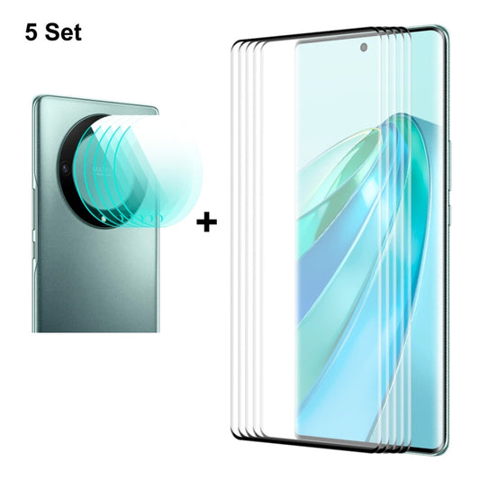 For Honor X9A / Magic5 Lite 5pcs ENKAY 3D Hot Bending Edge Glue Tempered Glass Full Film with Lens Film - Honor Tempered Glass by ENKAY | Online Shopping UK | buy2fix