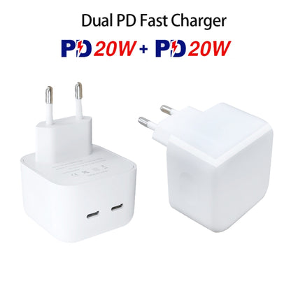 SDC-40W Dual PD USB-C / Type-C Ports Charger with 1m Type-C to 8 Pin Data Cable, EU Plug - Apple Accessories by buy2fix | Online Shopping UK | buy2fix