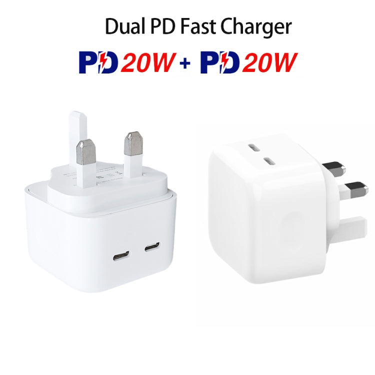 SDC-40W Dual PD USB-C / Type-C Ports Charger with 2m Type-C to Type-C Data Cable, UK Plug - Mobile Accessories by buy2fix | Online Shopping UK | buy2fix