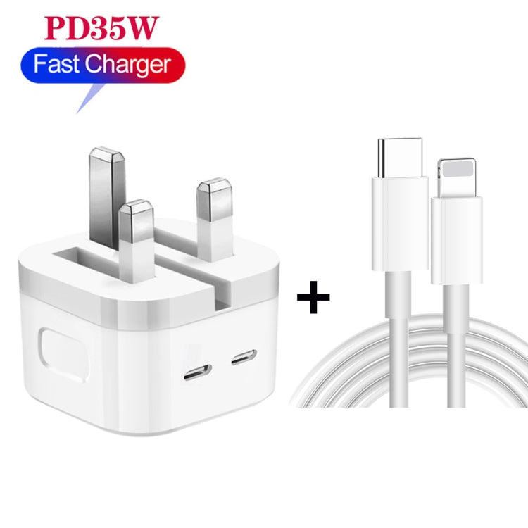 PD 35W Dual USB-C / Type-C Ports Charger with 2m Type-C to 8 Pin Data Cable, UK Plug - Apple Accessories by buy2fix | Online Shopping UK | buy2fix