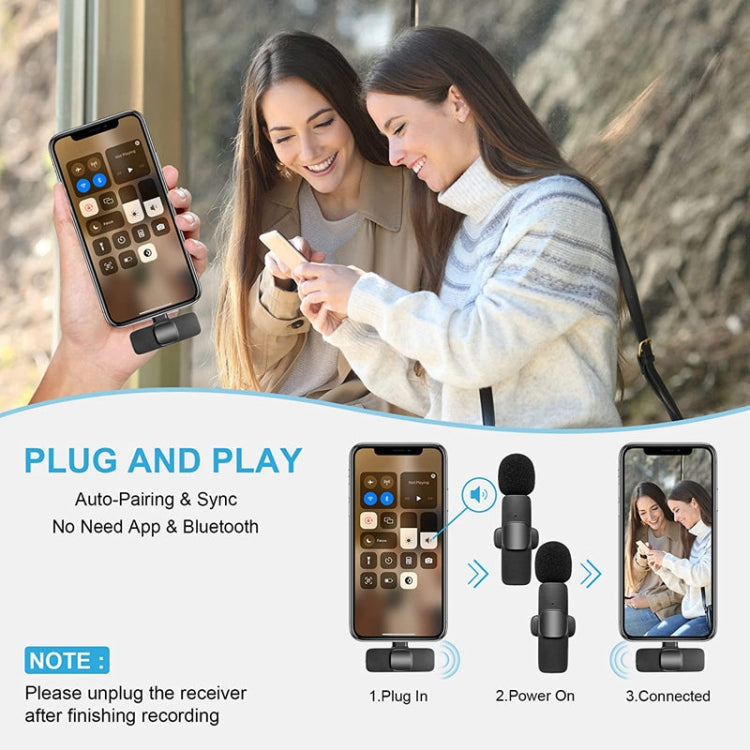 K9 Wireless Clip-on Auto Noise Cancelling Live Mini Microphone for 8-Pin Device 2 in 1 - Consumer Electronics by buy2fix | Online Shopping UK | buy2fix