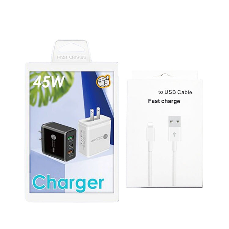 45W PD25W + 2 x QC3.0 USB Multi Port Charger with USB to 8 Pin Cable, US Plug(Black) - Apple Accessories by buy2fix | Online Shopping UK | buy2fix