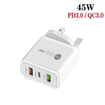 45W PD25W + 2 x QC3.0 USB Multi Port Charger with USB to Micro USB Cable, UK Plug(White) - Mobile Accessories by buy2fix | Online Shopping UK | buy2fix