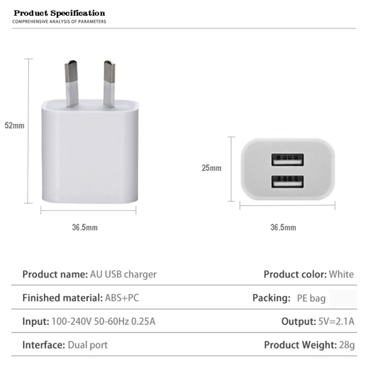 Mini Dual Port USB Charger with USB to 8 Pin Data Cable, AU Plug - Apple Accessories by buy2fix | Online Shopping UK | buy2fix