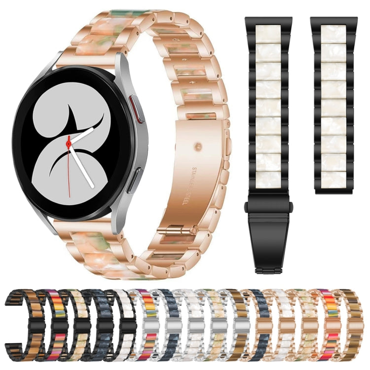 For Galaxy Watch 4 40 / 44mm Interbead Resin Metal Watch Band(Rose Gold White) - Watch Bands by buy2fix | Online Shopping UK | buy2fix