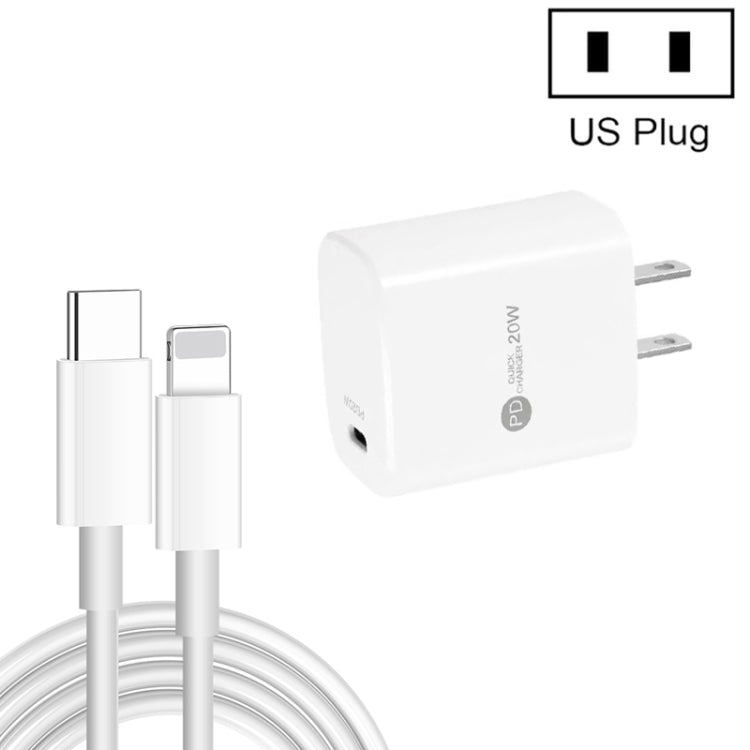 PD11 Single PD3.0 USB-C / Type-C 20W Fast Charger with 1m Type-C to 8 Pin Data Cable, US Plug(White) - USB Charger by buy2fix | Online Shopping UK | buy2fix