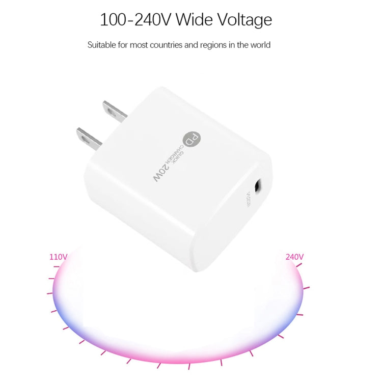 PD11 Single PD3.0 USB-C / Type-C 20W Fast Charger with 1m Type-C to 8 Pin Data Cable, US Plug(White) - USB Charger by buy2fix | Online Shopping UK | buy2fix