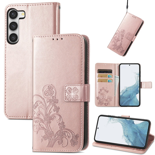 For Samsung Galaxy A54 5G Four-leaf Clasp Embossed Buckle Leather Phone Case(Rose Gold) - Galaxy Phone Cases by buy2fix | Online Shopping UK | buy2fix