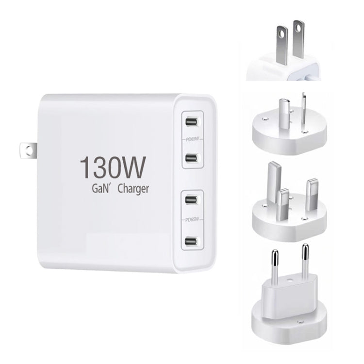 130W USB-C/Type-C Four Port GaN Charger with 2m USB-C/Type-C to USB-C/Type-C Data Cable Set EU / UK / AU / US Plug - Cable & Adapter by buy2fix | Online Shopping UK | buy2fix