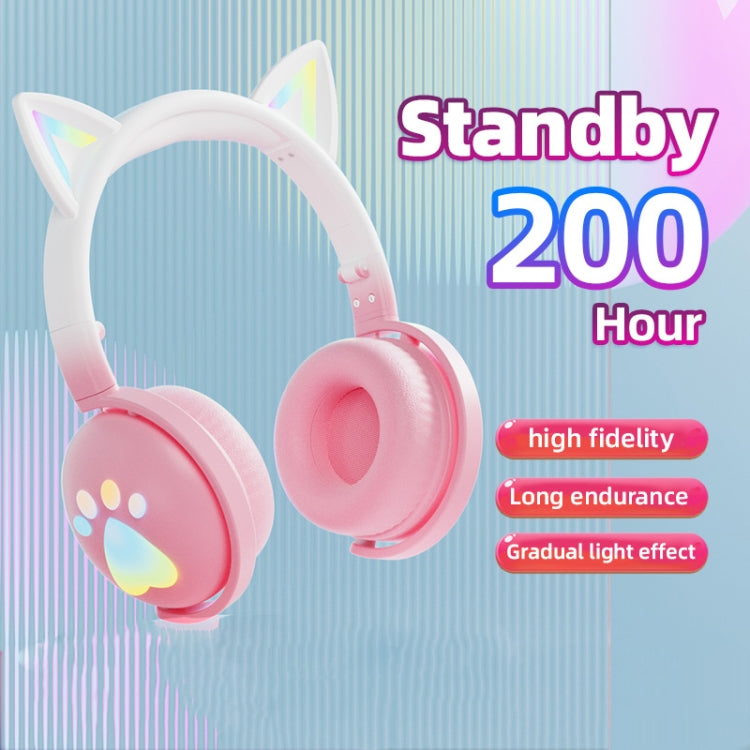 KE28 RGB Cute Cat Ears Bluetooth Wireless Music Headset with Detachable Mic(Pinple) - Apple Accessories by buy2fix | Online Shopping UK | buy2fix