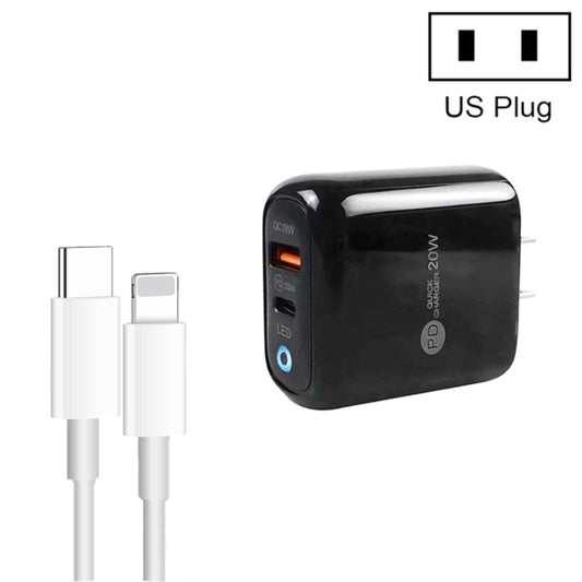 PD04 Type-C + USB Mobile Phone Charger with Type-C to 8 Pin Cable, US Plug(Black) - USB Charger by buy2fix | Online Shopping UK | buy2fix