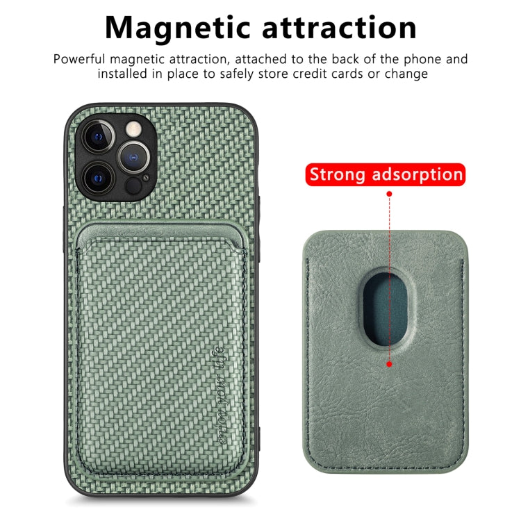 For iPhone 12 Pro Carbon Fiber Leather Card Magsafe Magnetic Phone Case(Green) - iPhone 12 / 12 Pro Cases by buy2fix | Online Shopping UK | buy2fix