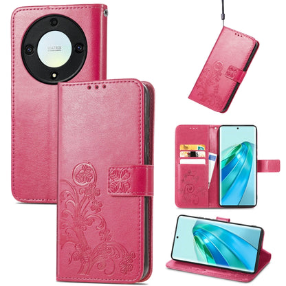 For Honor Magic5 Lite Four-leaf Clasp Embossed Buckle Leather Phone Case(Magenta) - Honor Cases by buy2fix | Online Shopping UK | buy2fix