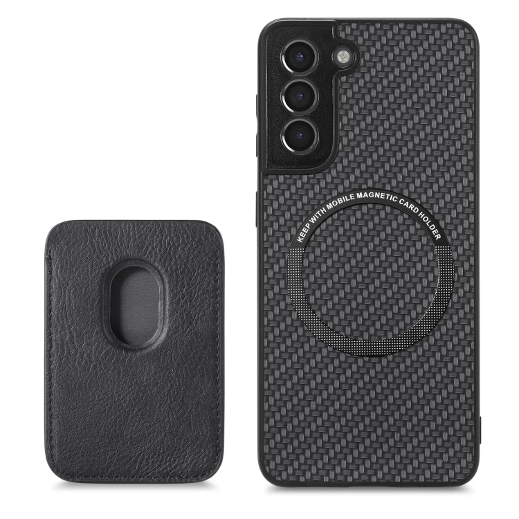 For Samsung Galaxy S21 5G Carbon Fiber Leather Card Magsafe Magnetic Phone Case(Black) - Galaxy S21 5G Cases by buy2fix | Online Shopping UK | buy2fix