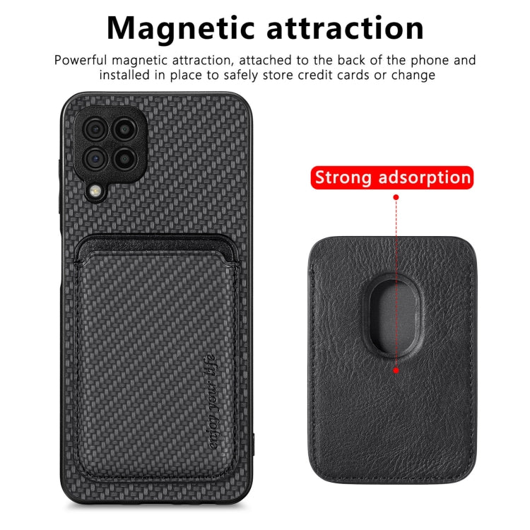 For Samsung Galaxy A22 4G Carbon Fiber Leather Card Magsafe Magnetic Phone Case(Black) - Galaxy Phone Cases by buy2fix | Online Shopping UK | buy2fix